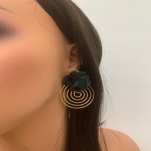 Gold Fabric earrings *Dark green