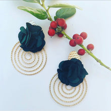 Load image into Gallery viewer, Gold Fabric earrings *Dark green